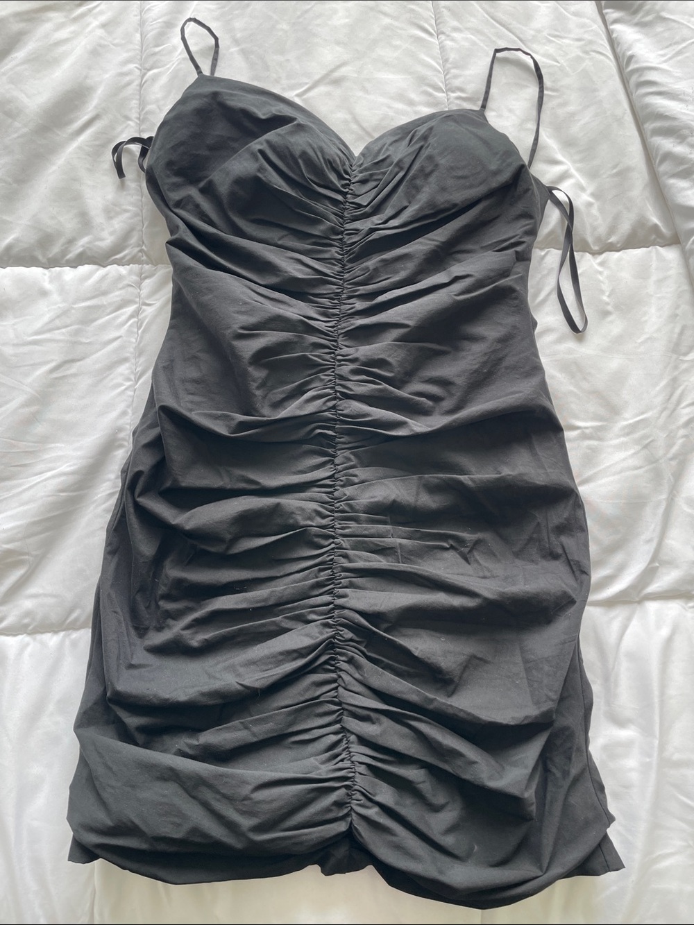 Babaton Ruched Black Spaghetti-Strap Dress